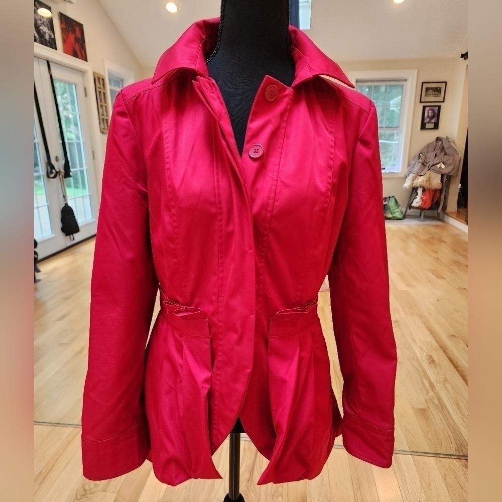 Cynthia Rowley Red Button Down Pleated Front Flare Hem Jacket Size M